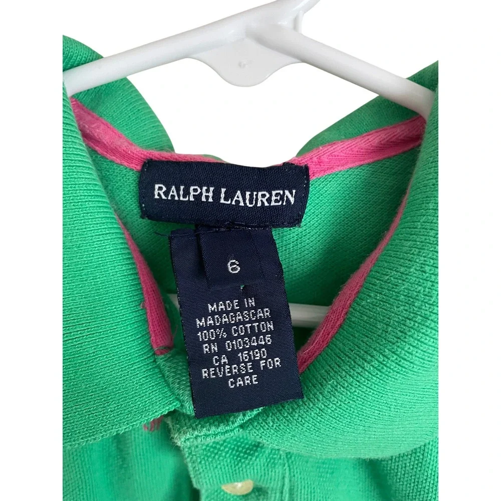 VTG Y2K Ralph Lauren Kids‎ Green Pink all Pony Logo Sleeveless Polo Shirt 6 Prep